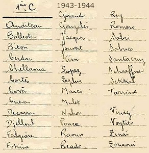COLLEGE MODERNE LECLERC SIDI BEL ABBES LISTE 1943 1944 1 ERE C